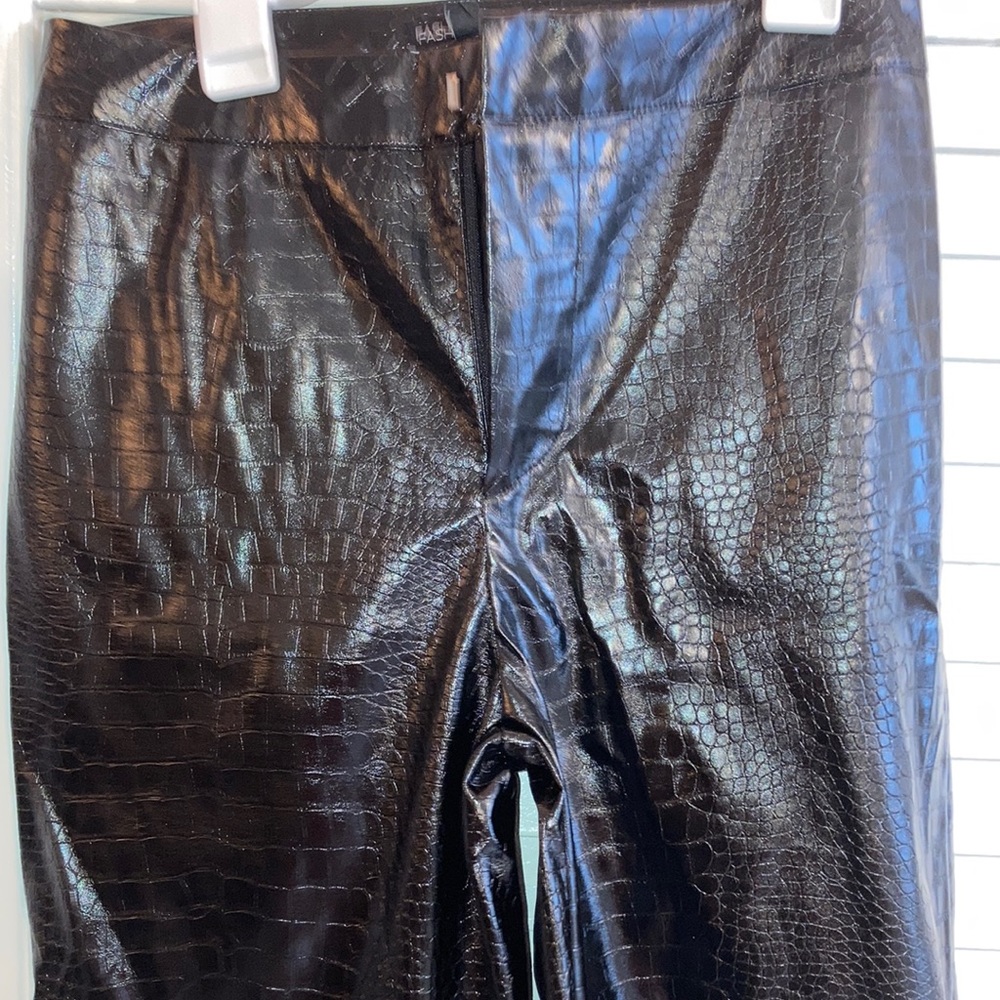Black snake print leather pants Wide leg